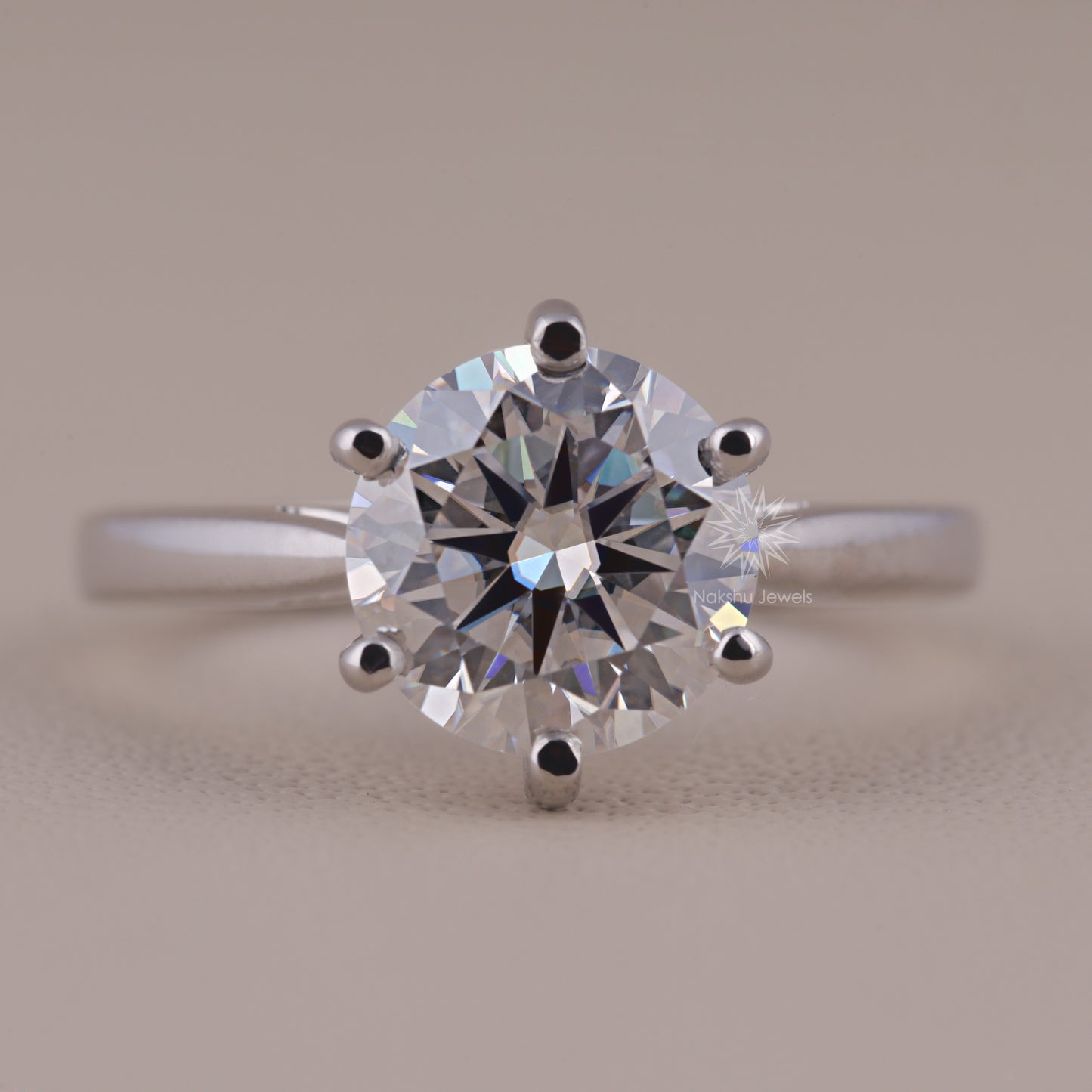 Round Cut Moissanite Solitaire Engagement Ring, 6 Prong Wedding Ring
