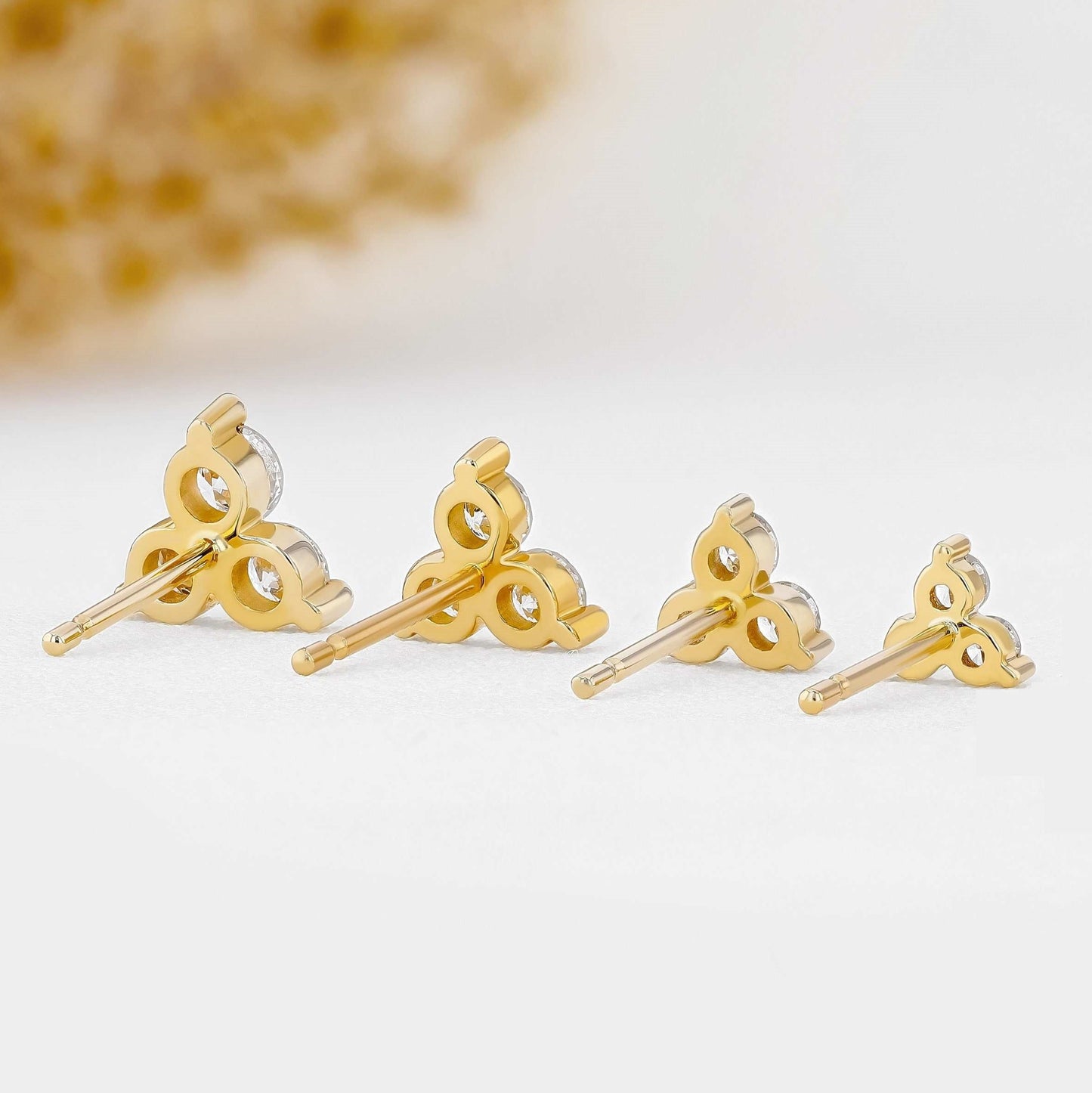 Round Moissanite Stud Triangle Shape Earring, Moissanite Diamond Earring Gift for Wife, Mother, Daughter