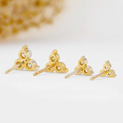 Round Moissanite Stud Triangle Shape Earring, Moissanite Diamond Earring Gift for Wife, Mother, Daughter