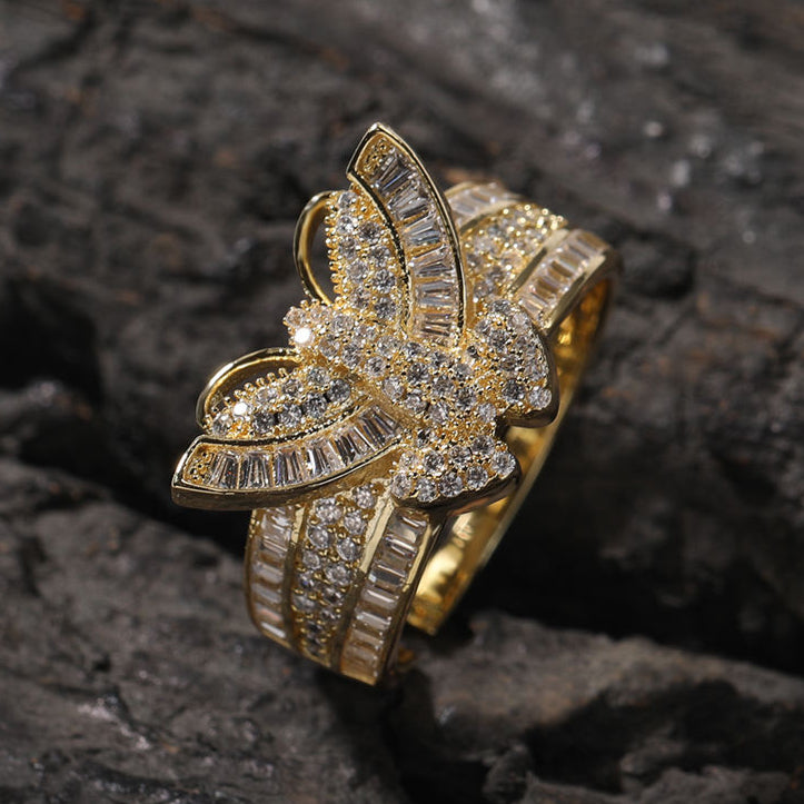 VVS Moissanite Butterfly Design Hip Hop Engagement Rings For Women, Iced Out Rings