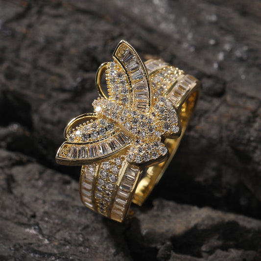 VVS Moissanite Butterfly Design Hip Hop Engagement Rings For Women, 925 Sterling Silver Iced Out Rings For Rapper