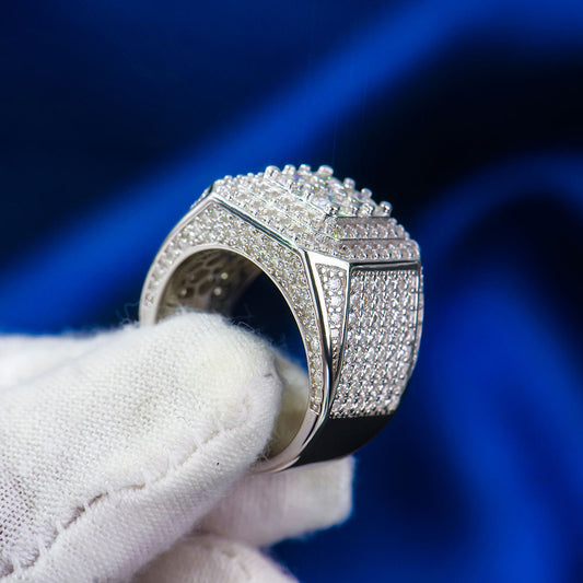 Iced Out Brilliant Moissanite Hip Hop Diamond Men's 925 Sterling Silver Engagement - Wedding Ring