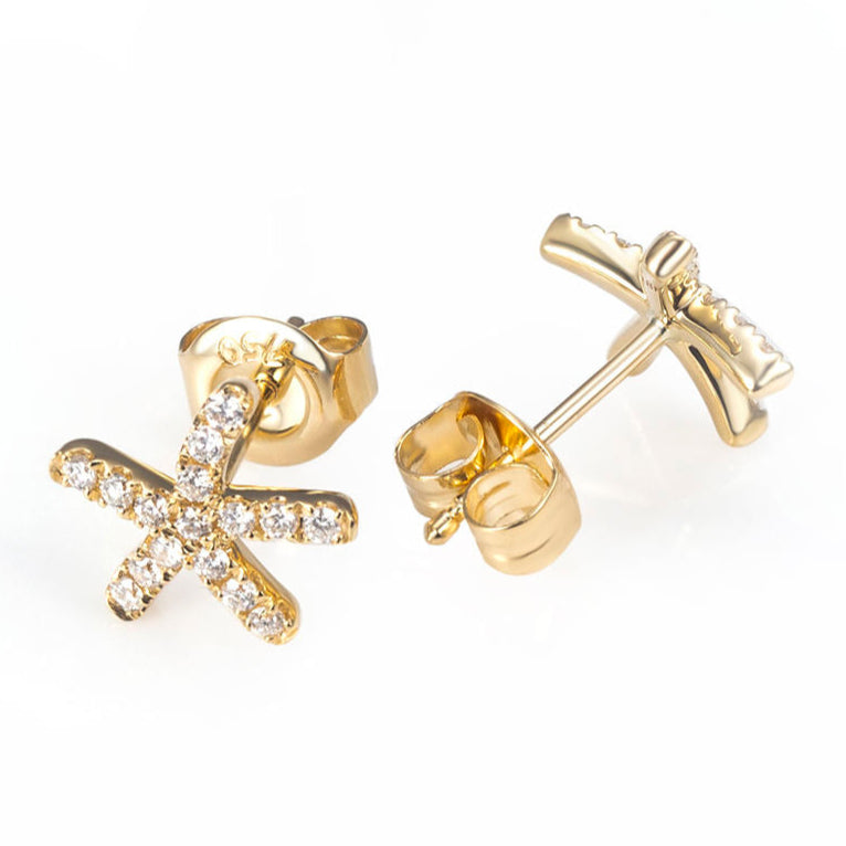 Round Cut Moissanite Starfish Push Back Stud Earring, Best For Gift