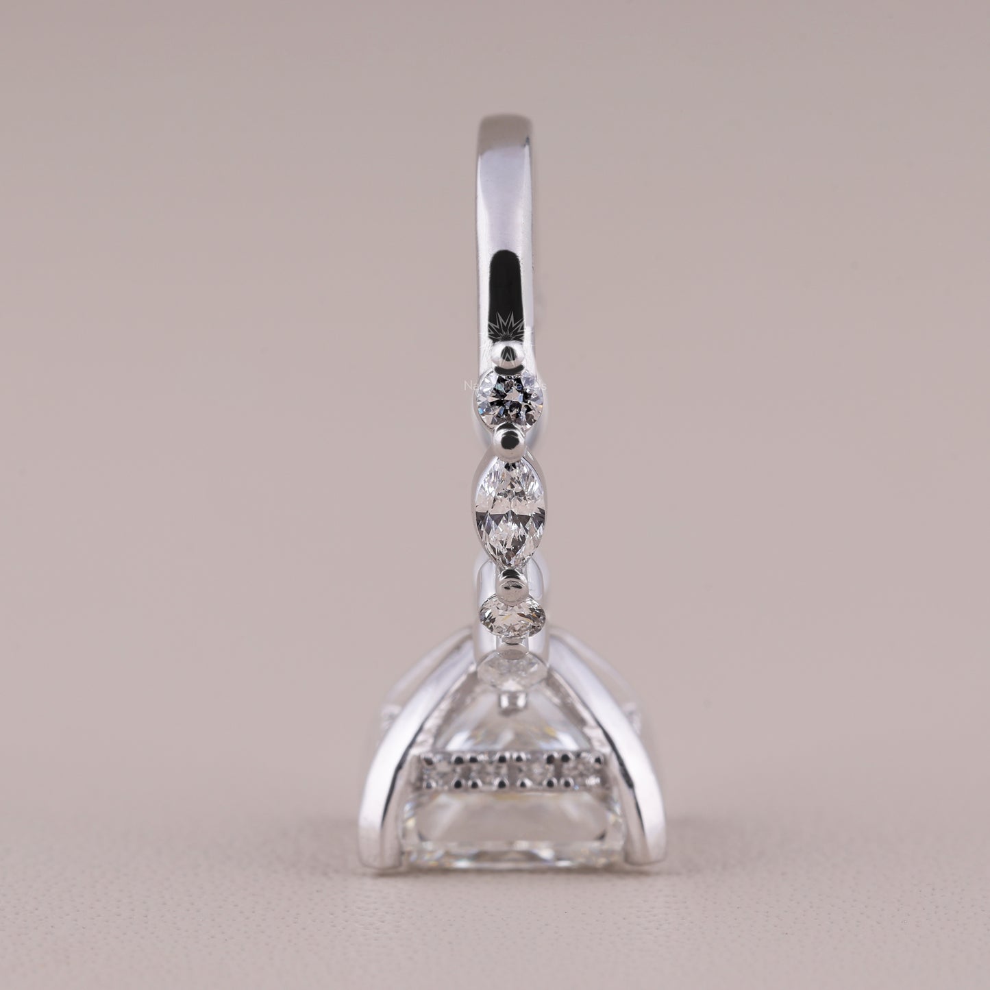 Princess Cut Moissanite Engagement Ring, White Gold Bubble Band Stacking Wedding Ring