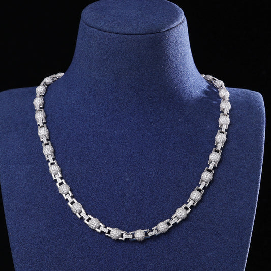 Hip Hop Moissanite Tennis Ball Chain Necklace, Iced Out Cuban Ball Link Chain in 925 Sterling Silver For Men