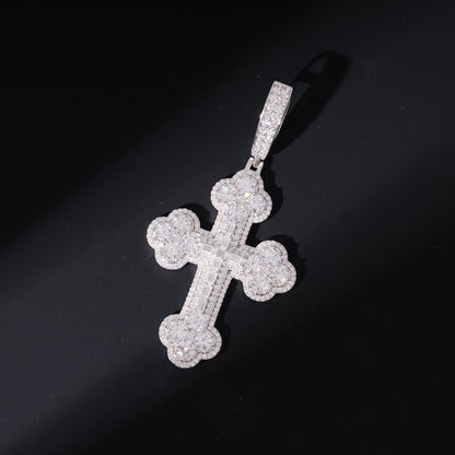 Iced Out Round & Baguette Moissanite Hip Hip Cross Pendant For Men Rapper Charm Jewelry