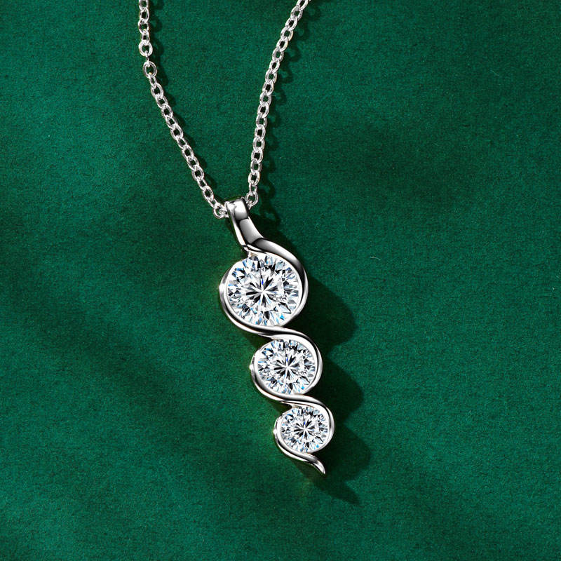 Three Stone Round Cut Colorless Moissanite 3 Stone Wedding Pendant