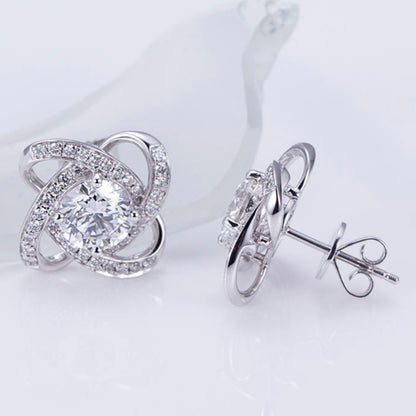 Floral Knot/Infinity Shape Moissanite Elegance Stud Earring In 14K Solid Gold