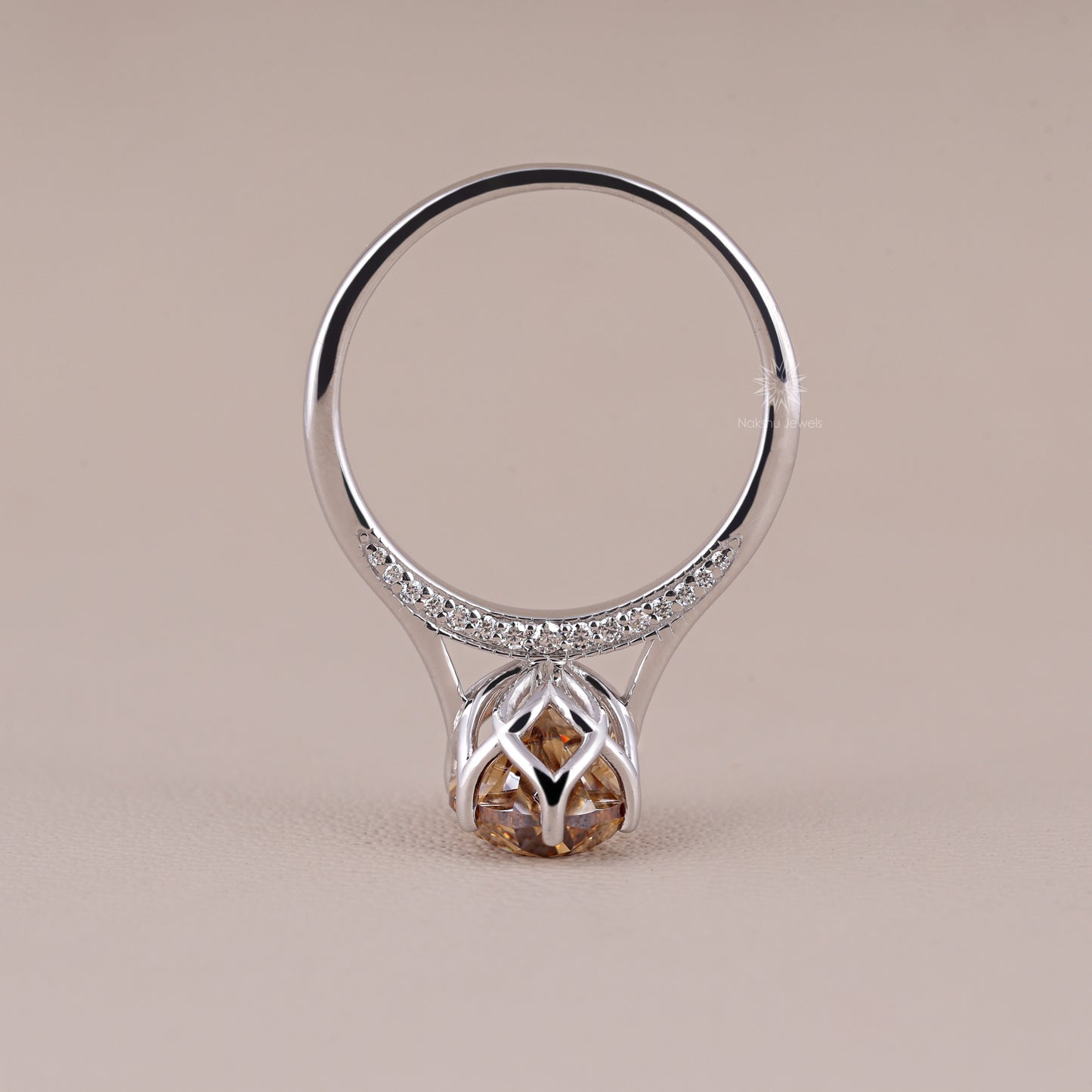 Old Mine Champagne Oval Cut Moissanite Tulip Setting Solitaire Engagement Wedding Ring