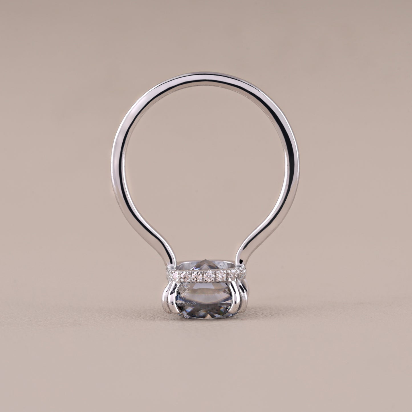 Elongated Cushion Cut Grey Moissanite Engagement Ring Hidden Halo Wedding Rings Unique Double Claw Prongs Setting Diamond