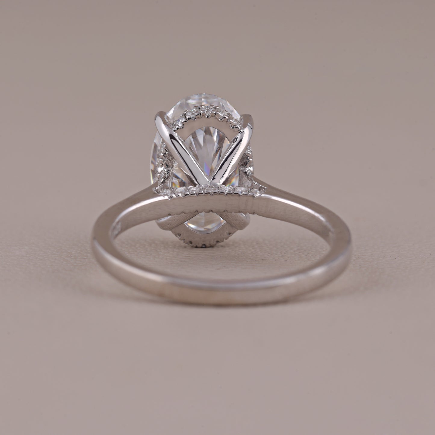 Solitaire Oval Cut Moissanite  Hidden Halo Engagement Ring In Solid Gold In Cathedral Setting Ring