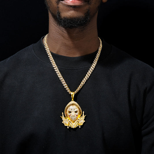 925 Sterling Silver Hip Hop Round Moissanite Micro Paved Specifically Horror-Themed Iced Out Face Pendant Rap Jewelry For Men