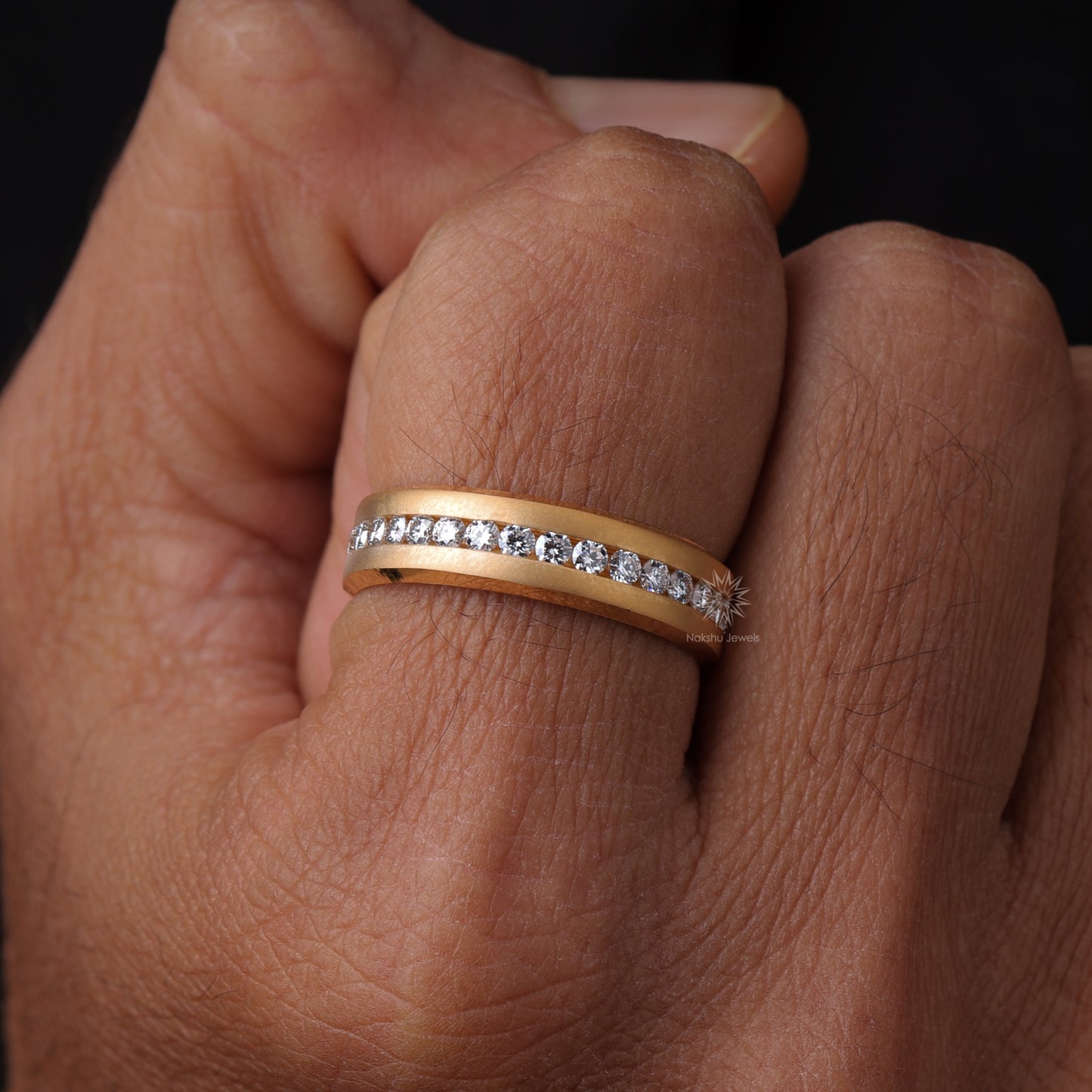 Round Colorless Moissanite Full Eternity Engagement Wedding Band For Him, Solid Gold Men's Channel Set Wedding Band, Anniversary Ring for Men/Man