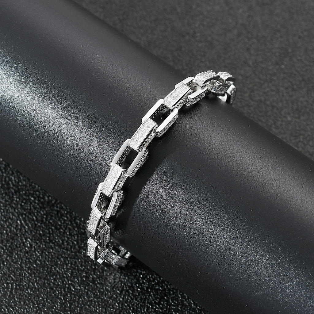 10mm Micro Pave Moissanite Hip Hop Box Chain Bracelet For Men, Unique Moissanite Hip Hop Bracelet 925 Silver Jewelry