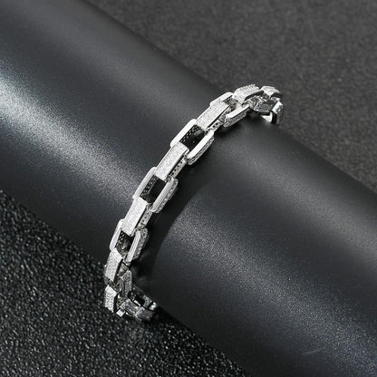 10mm Micro Pave Moissanite Hip Hop Box Chain Bracelet For Men, Unique Moissanite Hip Hop Bracelet 925 Silver Jewelry