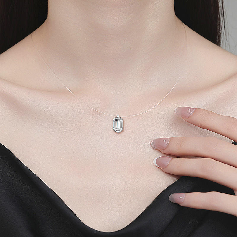Emerald Cut Moissanite Pendant, 925 Sterling Silver Stunning Pendant Anniversary Gift, Only Pendant
