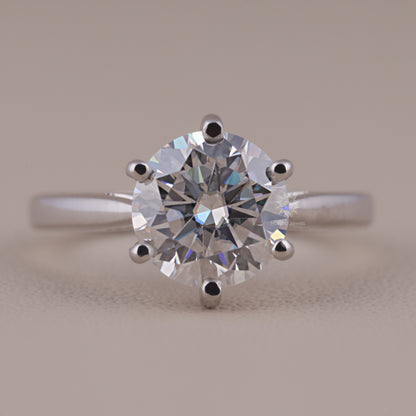 Round Cut Moissanite Solitaire Engagement Ring, 6 Prong Wedding Ring