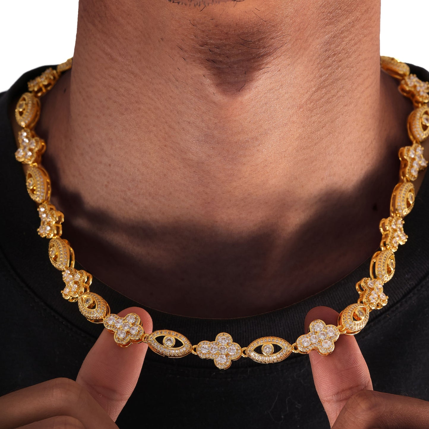 Evil Eye Hip Hop Moissanite Cross Cuban Chains Necklace, Rapper Iced Out Jewelry for Men