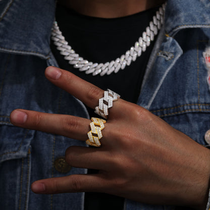 Iced Out Miami Cuban Link Chain Rings, Moissanite Hip Hop Jewelry Ring For Men