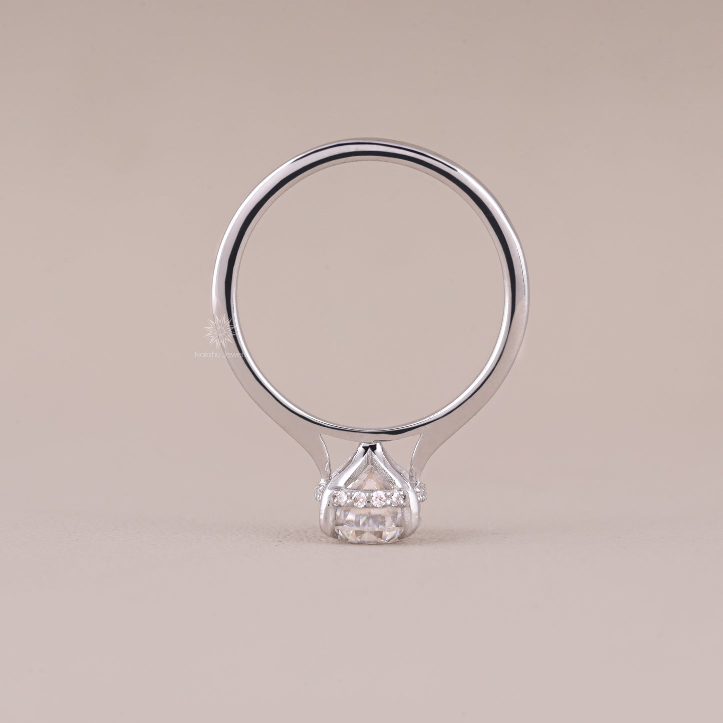 Hidden Halo Oval Cut Moissanite Solitaire Engagement Wedding Ring For Women