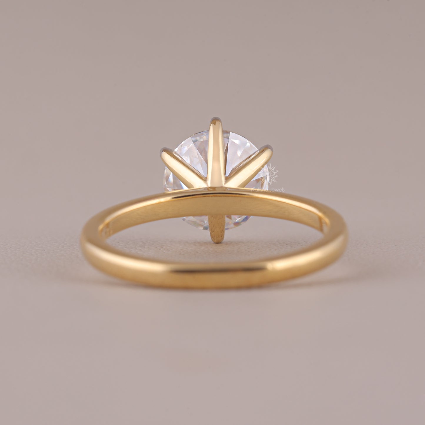Brilliant Round Cut Moissanite Six Prong Engagement Ring In 14K Solid Gold