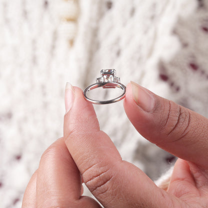 Emerald Cut Moissanite Three Stone Engagement Ring, 14K Gold 3 Stone Wedding Ring For Women