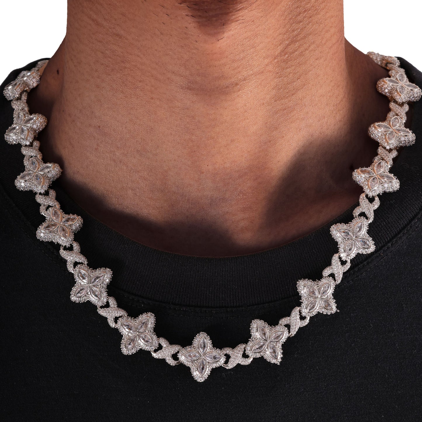 Fully Iced Out Moissanite Four Leaf Clover Chain Necklace, Moissanite Rapper Hip Hop Chain Jewelry