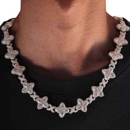 Fully Iced Out Moissanite Four Leaf Clover Chain Necklace, Moissanite Rapper Hip Hop Chain Jewelry