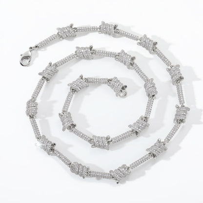 Iced Out Moissanite Barbed Wire Chains Necklace For Men's, Moissanite Rapper Hip Hop Jewelry