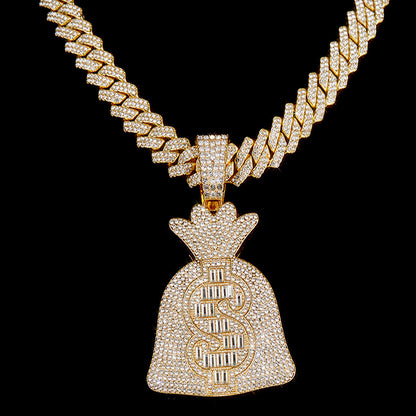 Luxury Iced Out VVS Moissanite Hip Hop Money Bag Pendant, S925 Sterling Silver - Gold Plated