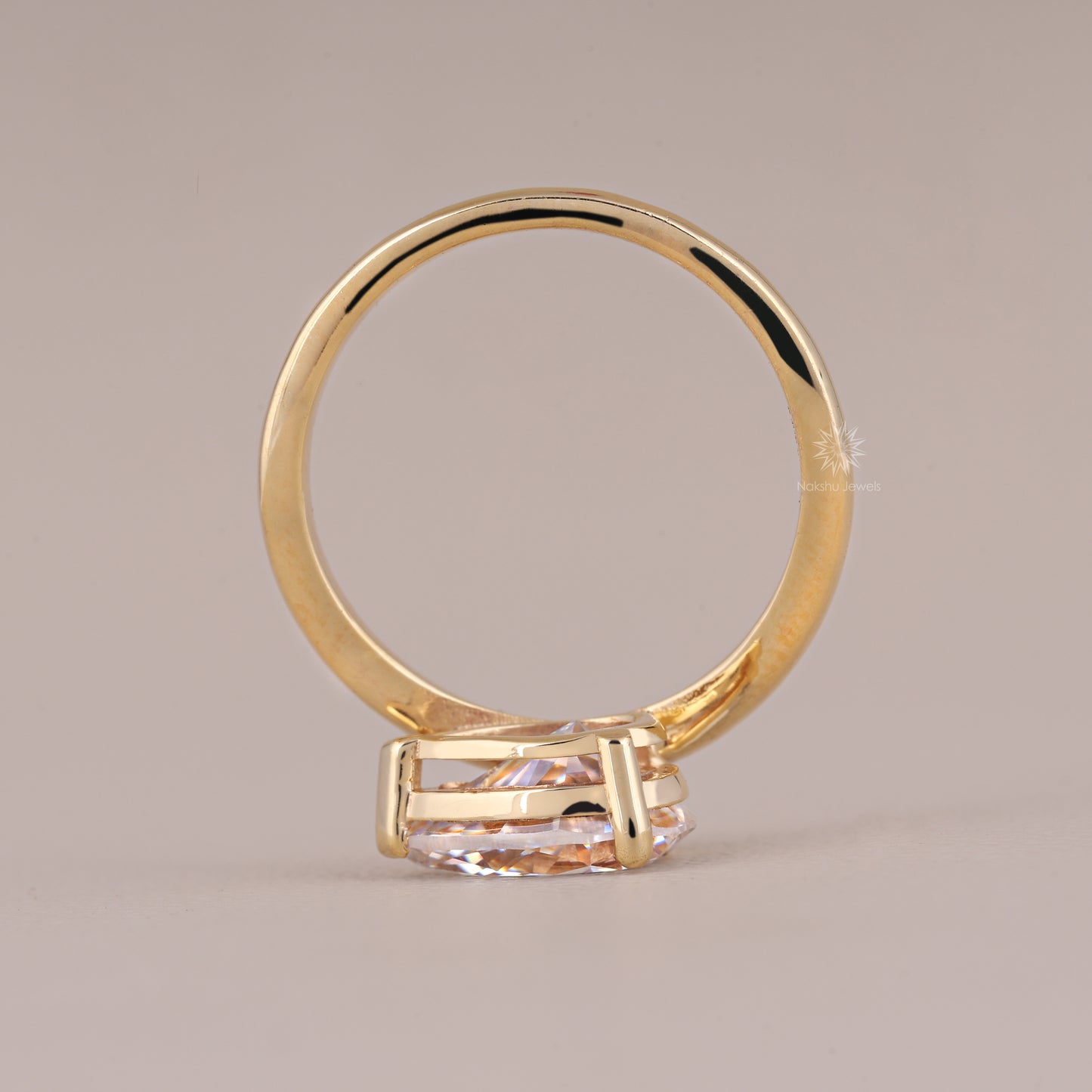 East West Pear Cut Moissanite Curved Engagement Ring In 14K Yellow Gold Wedding Wave Ring For Women