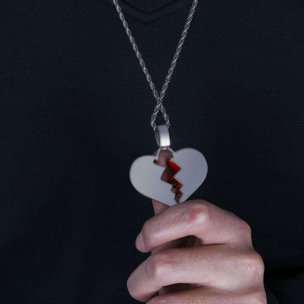 Round Moissanite Hip Hop Broken Heart Pendant For Men, Iced Out Pendant Jewelry For Rapper