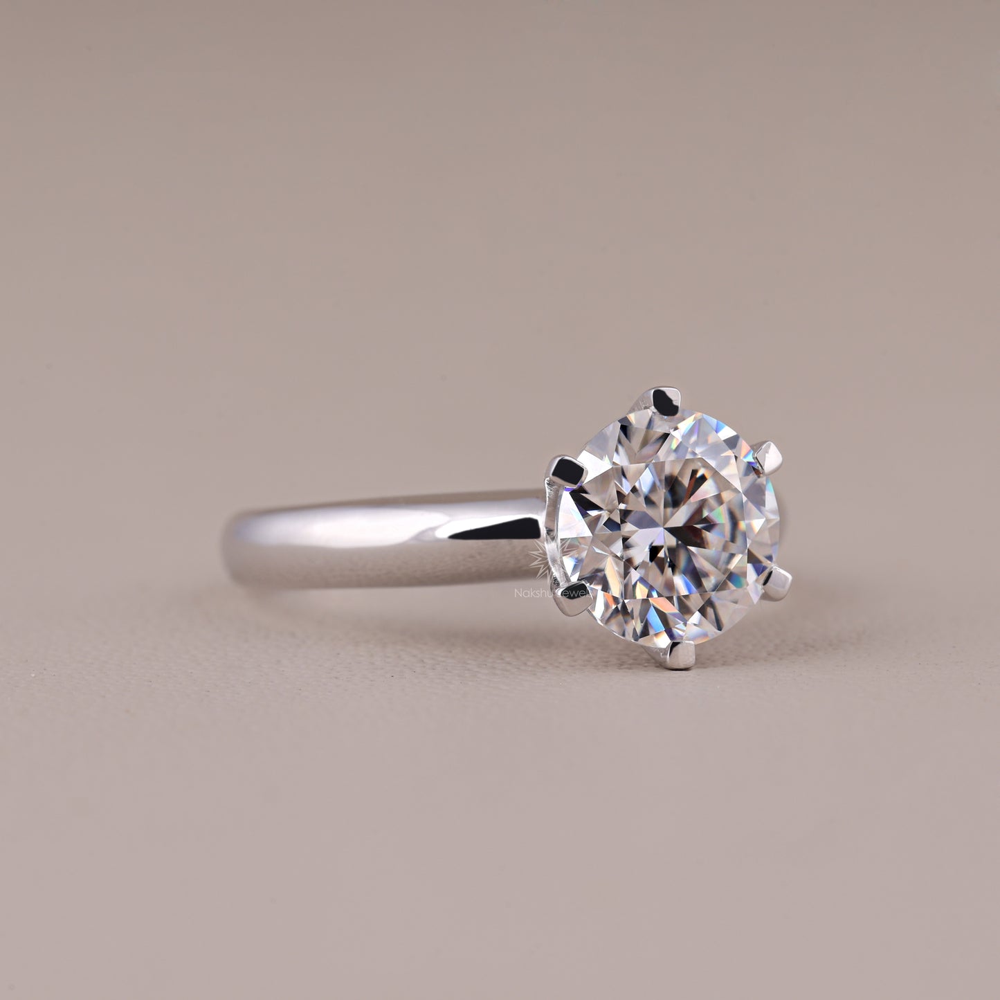 Round Cut Moissanite Solitaire Engagement Ring Classic 6 Prong Setting
