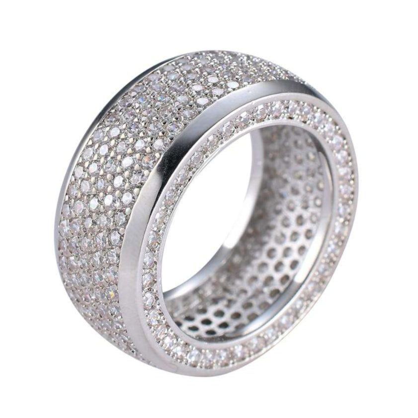 Round Moissanite Pave Set 5 Row Wide Wedding Band For Men, Fully  Iced Out Hip Hop Rings