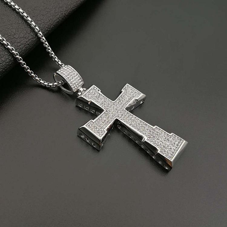 Iced Out Moissanite Cross Pendant In 925 Sterling Silver Religious Necklace