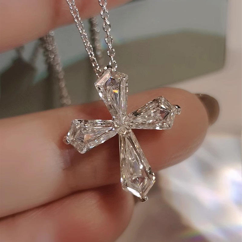 Classic Kite Cut Moissanite Diamond Cross Pendant Perfect Gift For Women
