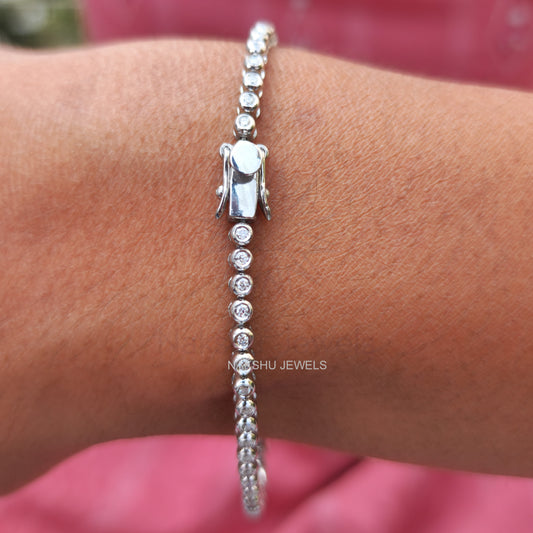 Classic 1.5 MM Colorless Round Moissanite Bezel Set Tennis Bracelet For Her