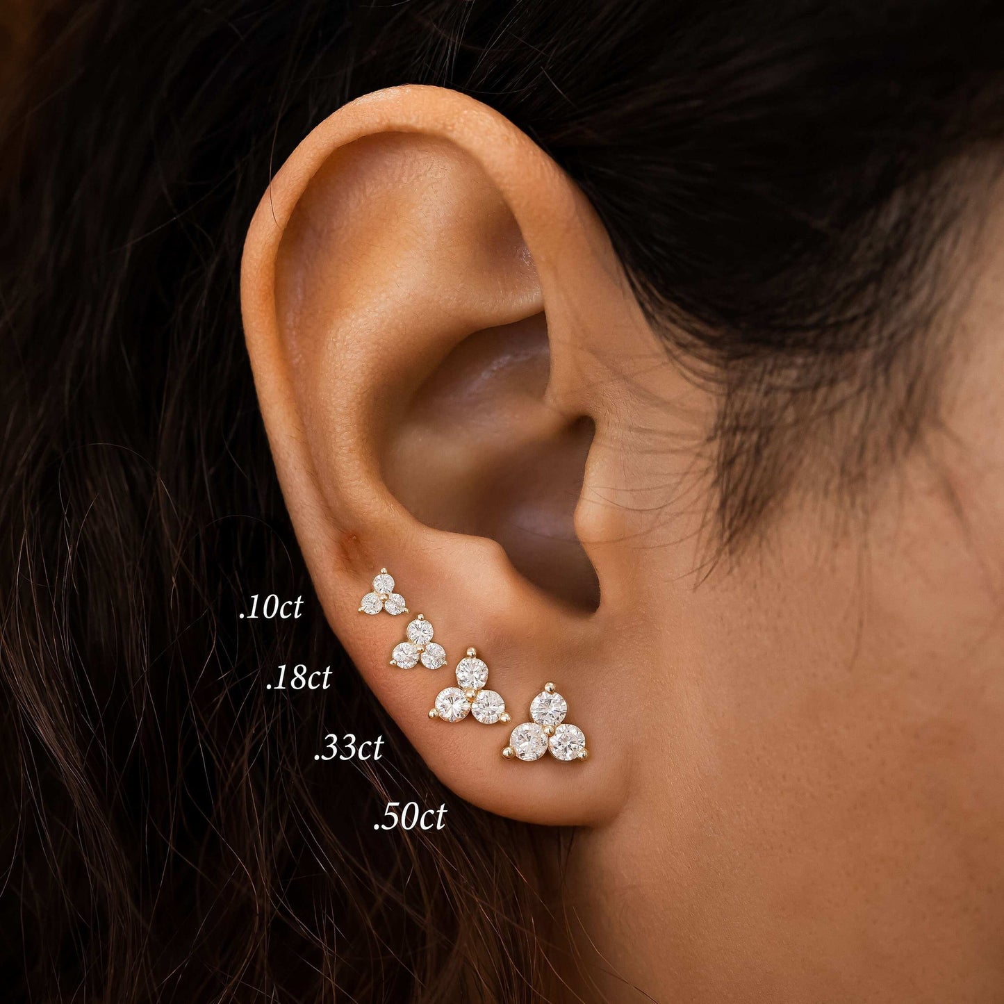 Round Moissanite Stud Triangle Shape Earring, Moissanite Diamond Earring Gift for Wife, Mother, Daughter