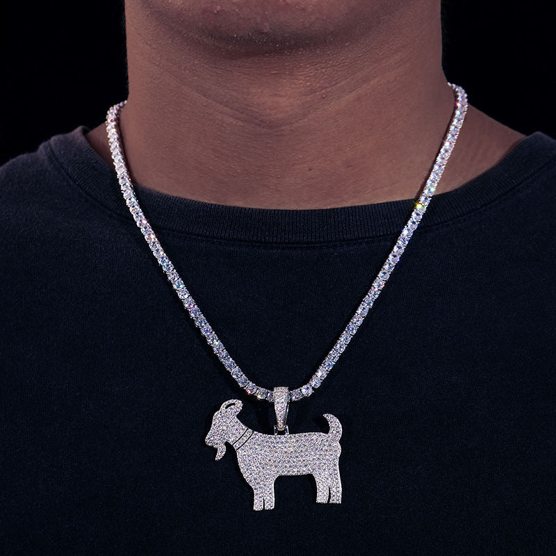 Round Cut Moissanite Goat Animal Hip Hop Pendant For Rapper, Iced Out 925 Sterling Silver Pendant For Men