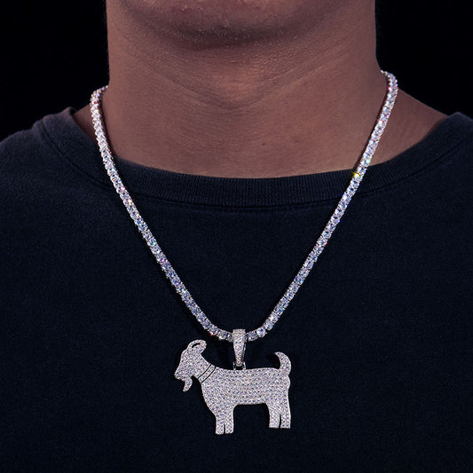 Round Cut Moissanite Goat Animal Hip Hop Pendant For Rapper, Iced Out 925 Sterling Silver Pendant For Men