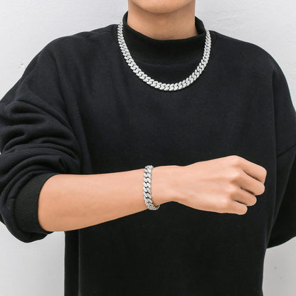 Iced Out Moissanite Cuban Link Chains Necklace, Rapper Hip Hop Moissanite Jewelry
