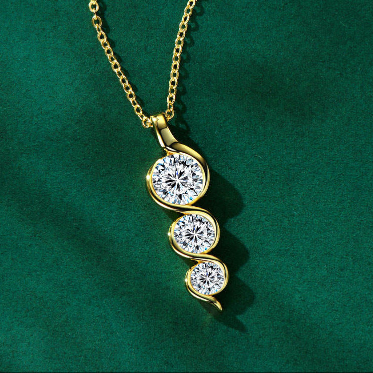 Three Stone Round Cut Colorless Moissanite 3 Stone Wedding Pendant