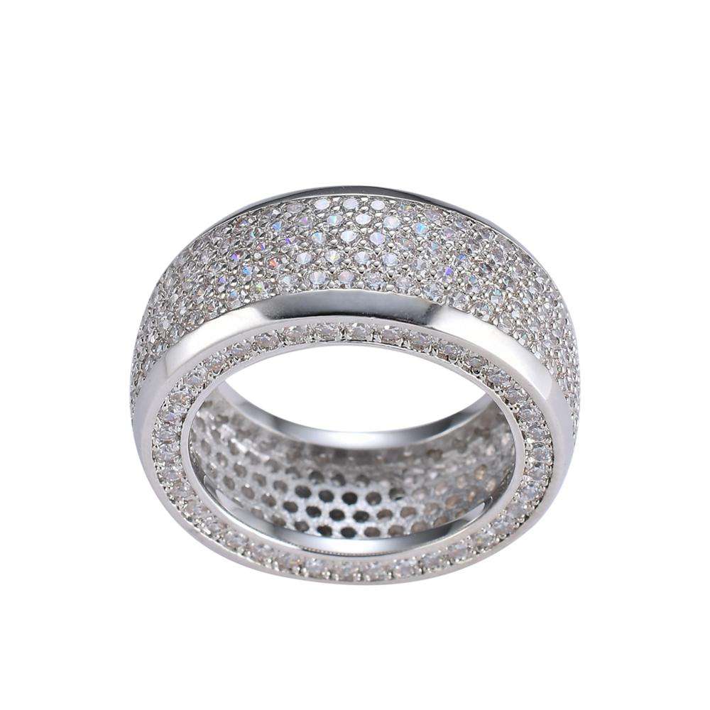 Round Moissanite Pave Set 5 Row Wide Wedding Band For Men, Fully  Iced Out Hip Hop Rings