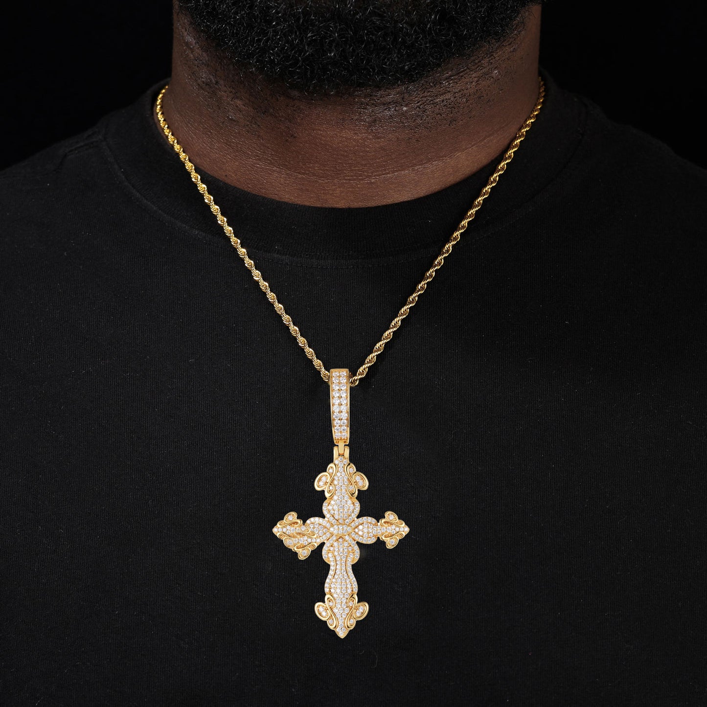 Round Cut Moissanite Hip Hop Cross Pendant For Rapper And Religious, 925 Sterling Silver Iced Out Jewelry For Men
