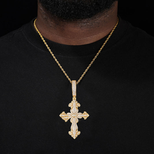 Round Cut Moissanite Hip Hop Cross Pendant For Rapper And Religious, 925 Sterling Silver Iced Out Jewelry For Men