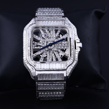Fully Iced Out Skeleton Moissanite Diamond Watch
