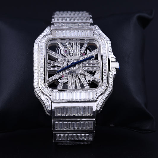 Fully Iced Out Skeleton Moissanite Diamond Watch