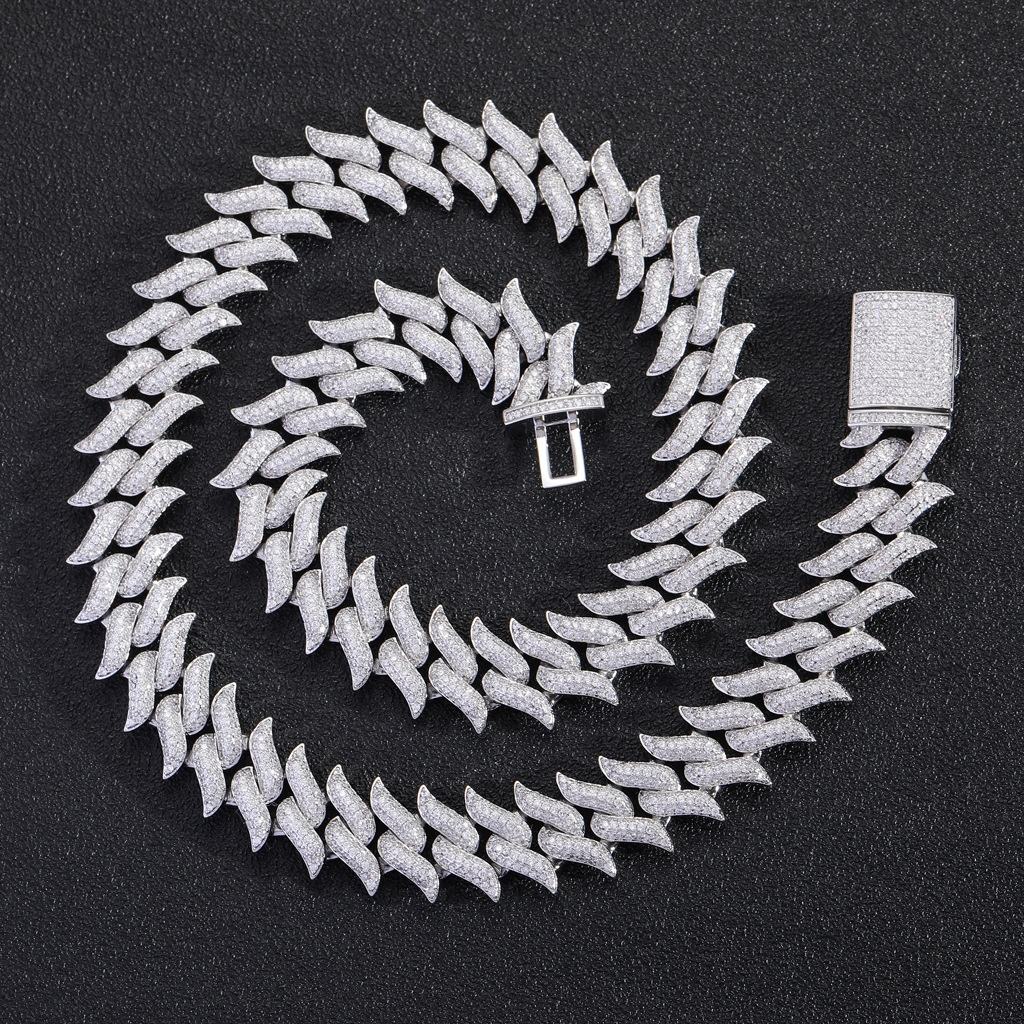 14MM Brilliant Cut Moissanite Miami Thorn Cuban Link Chain Fully Iced Out Cuban Chain Necklace for Men Hip Hop Jewelry