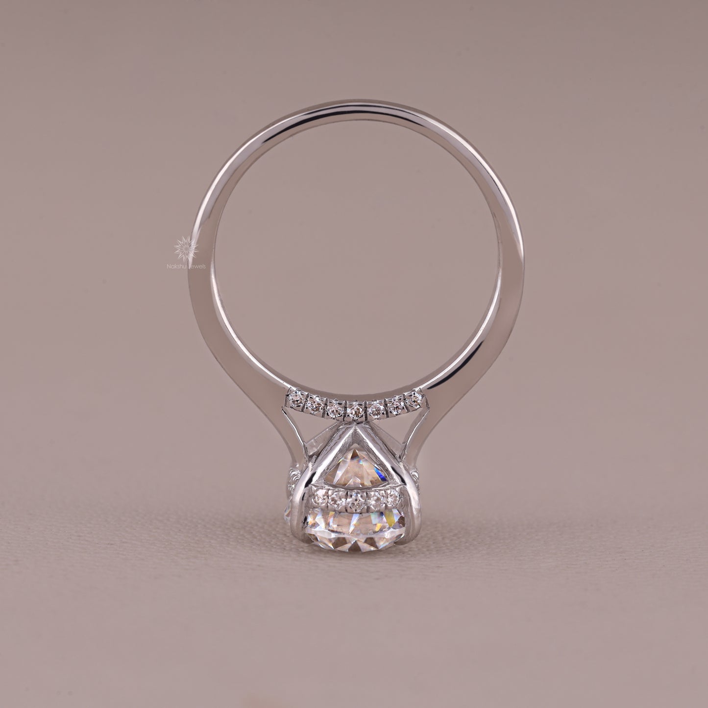 Solitaire Oval Cut Moissanite  Hidden Halo Engagement Ring In Solid Gold In Cathedral Setting Ring