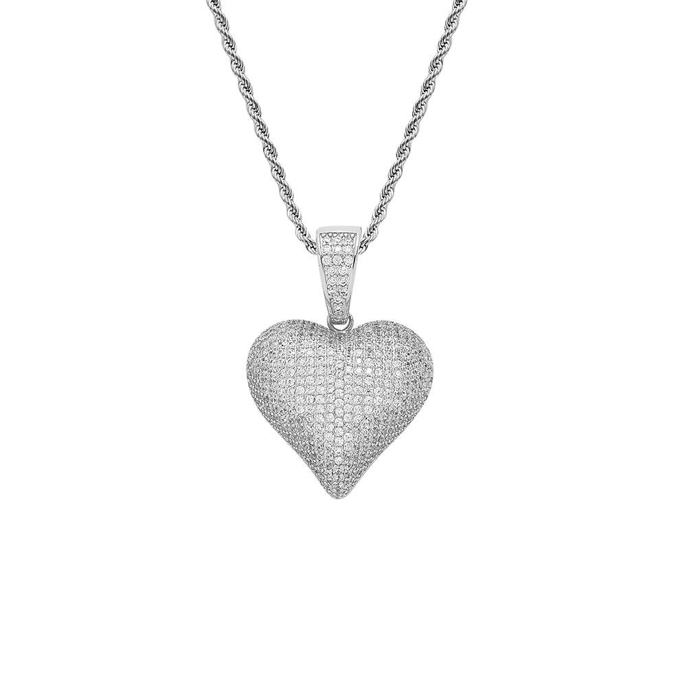 Hip Hop Paved Moissanite Diamond 3D Heart Iced Out Pendant Necklace For Men And Women